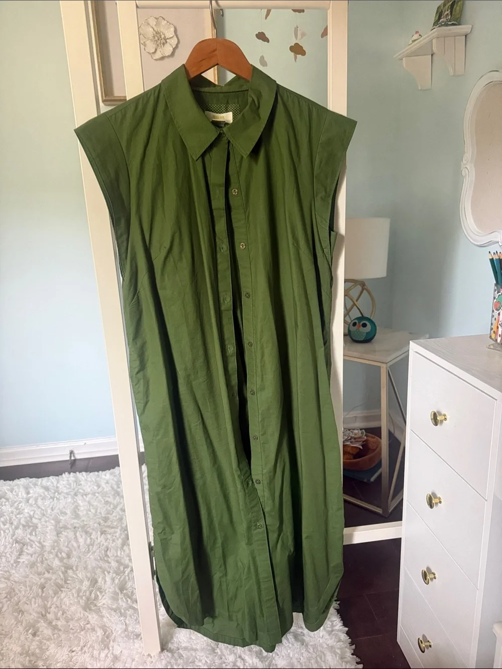 Maeve Olive Green Button-Up Sleeveless Dress - Picture 2 of 3